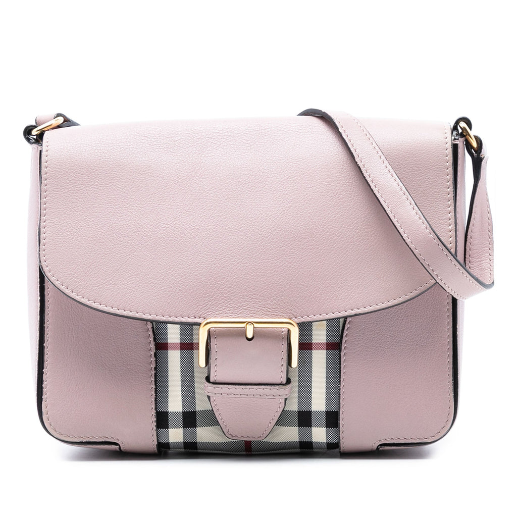 Dickens Crossbody Bag Leather with Horseferry Check Canvas Small
