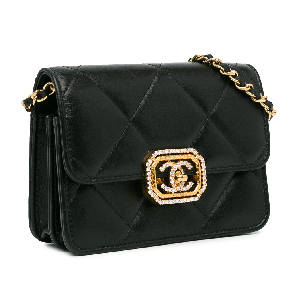 Crystal Geometric Frame CC Clutch with Chain Quilted Calfskin