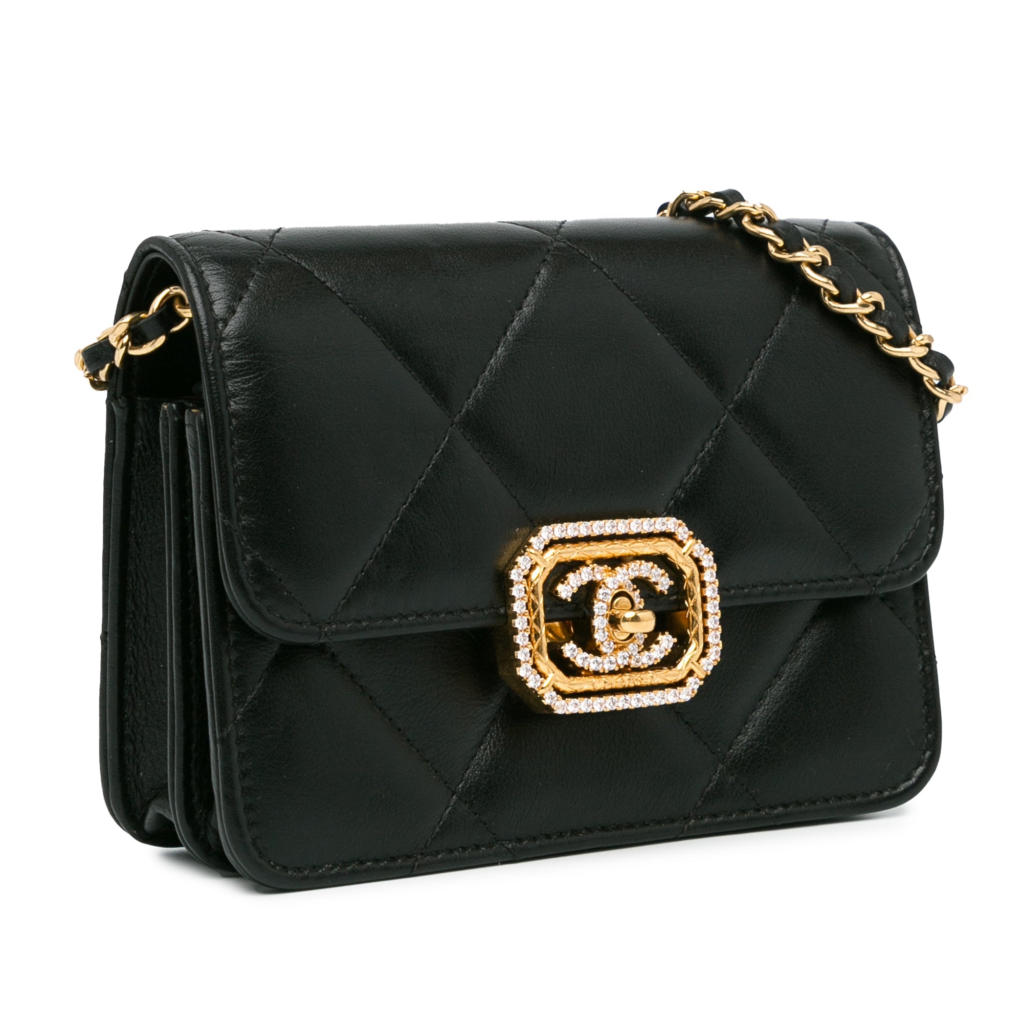 Crystal Geometric Frame CC Clutch with Chain Quilted Calfskin
