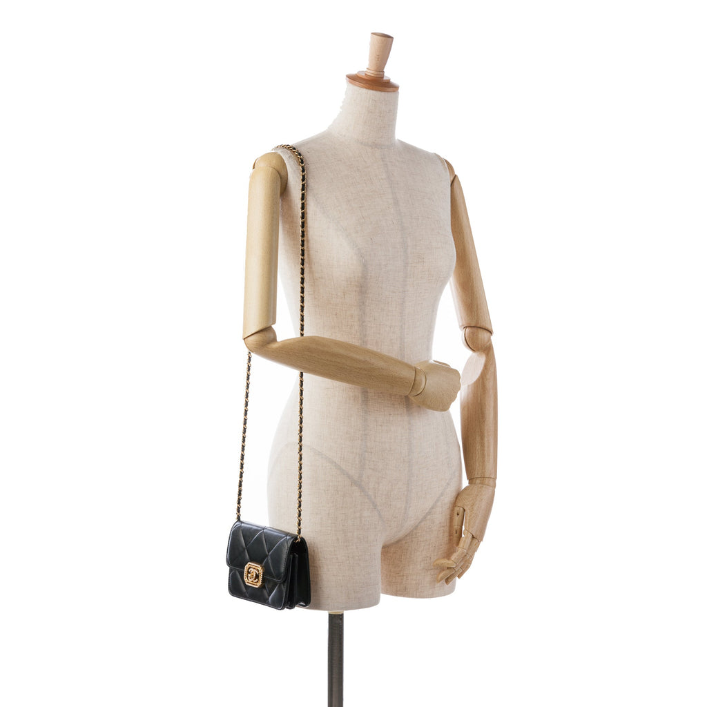 Crystal Geometric Frame CC Clutch with Chain Quilted Calfskin