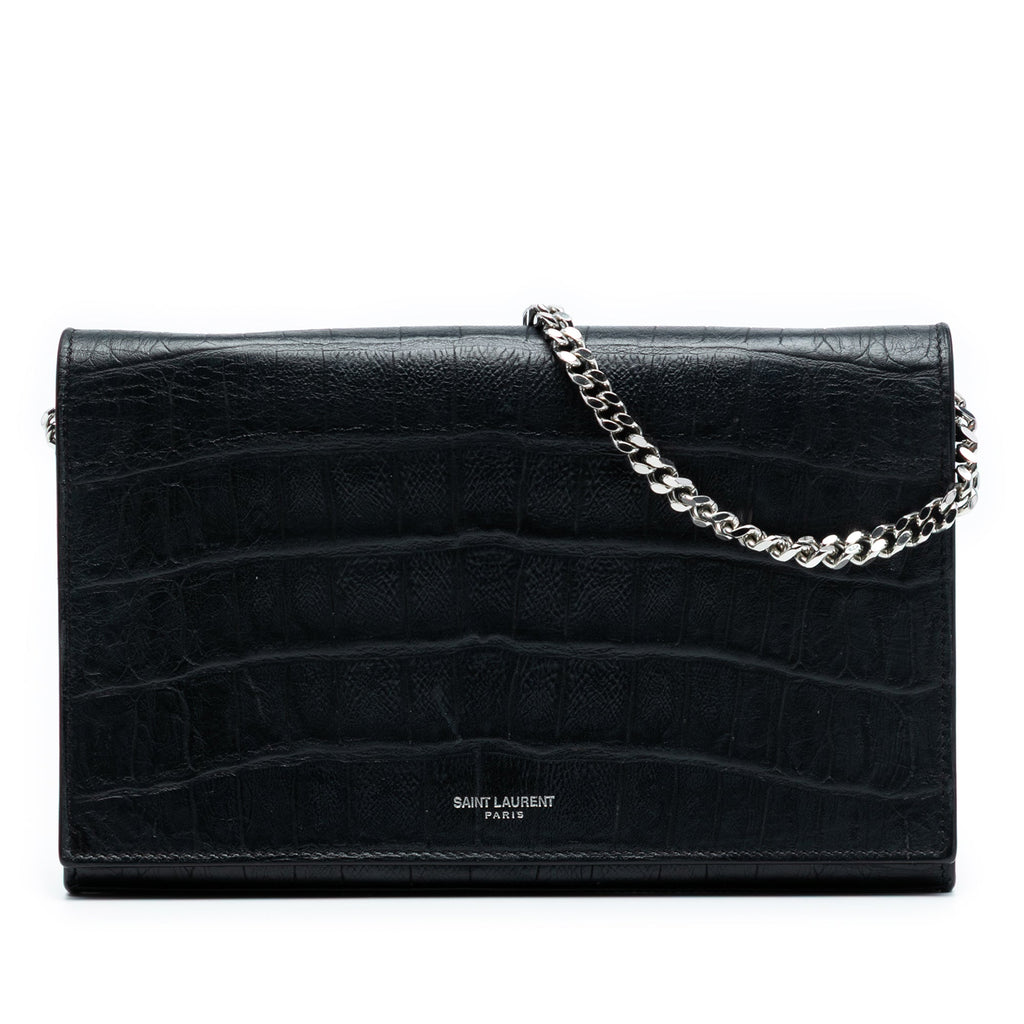 Paris Chain Wallet Crocodile Embossed Leather
