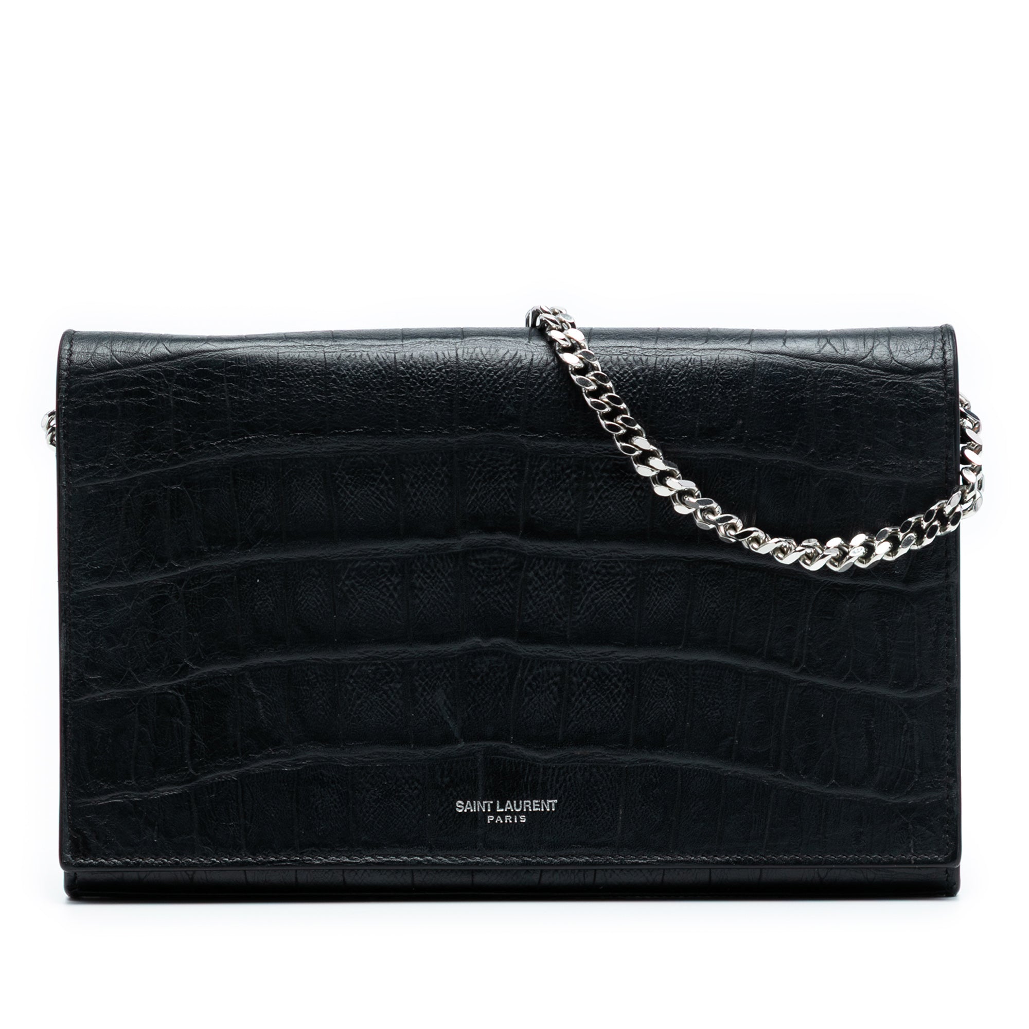 Paris Chain Wallet Crocodile Embossed Leather