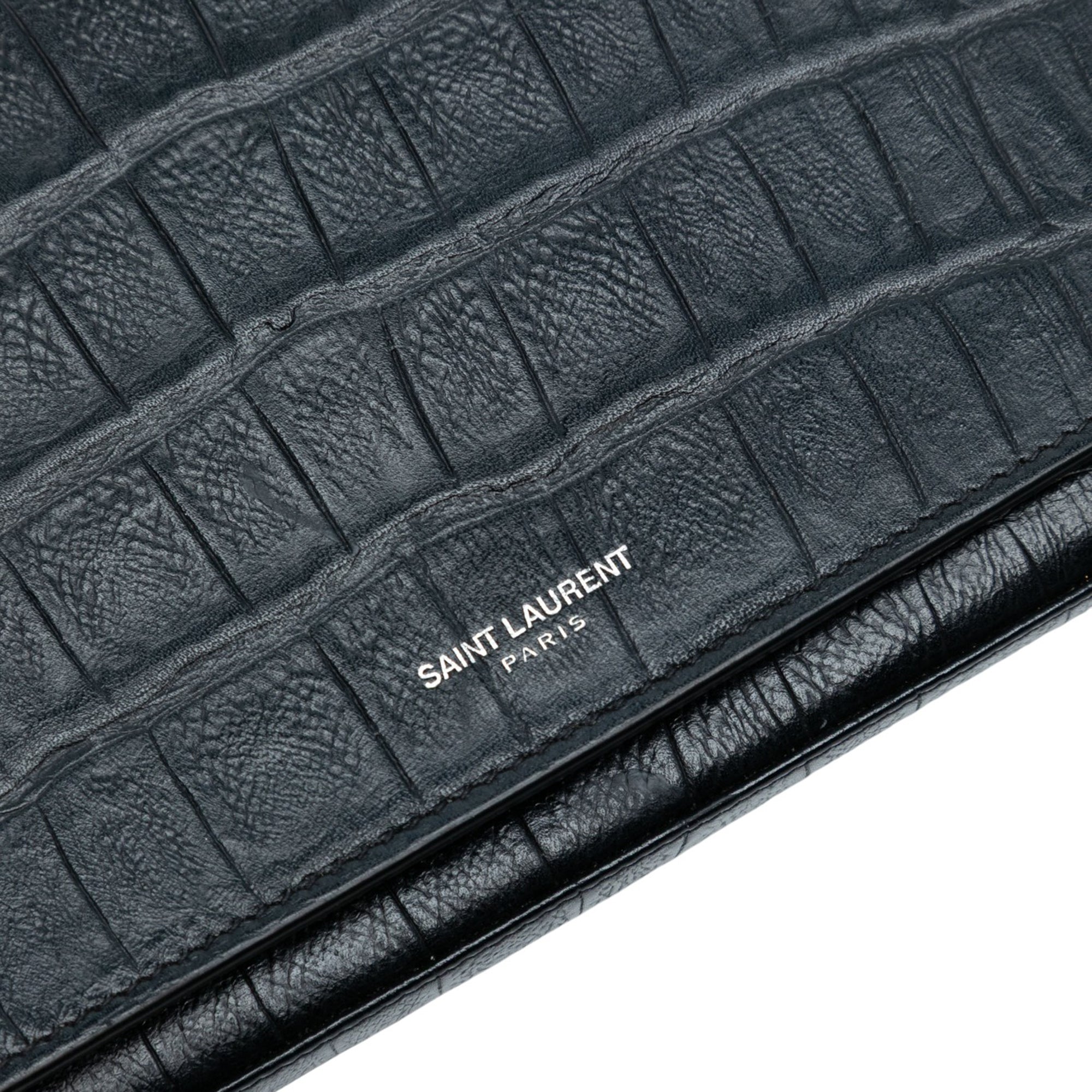 Paris Chain Wallet Crocodile Embossed Leather