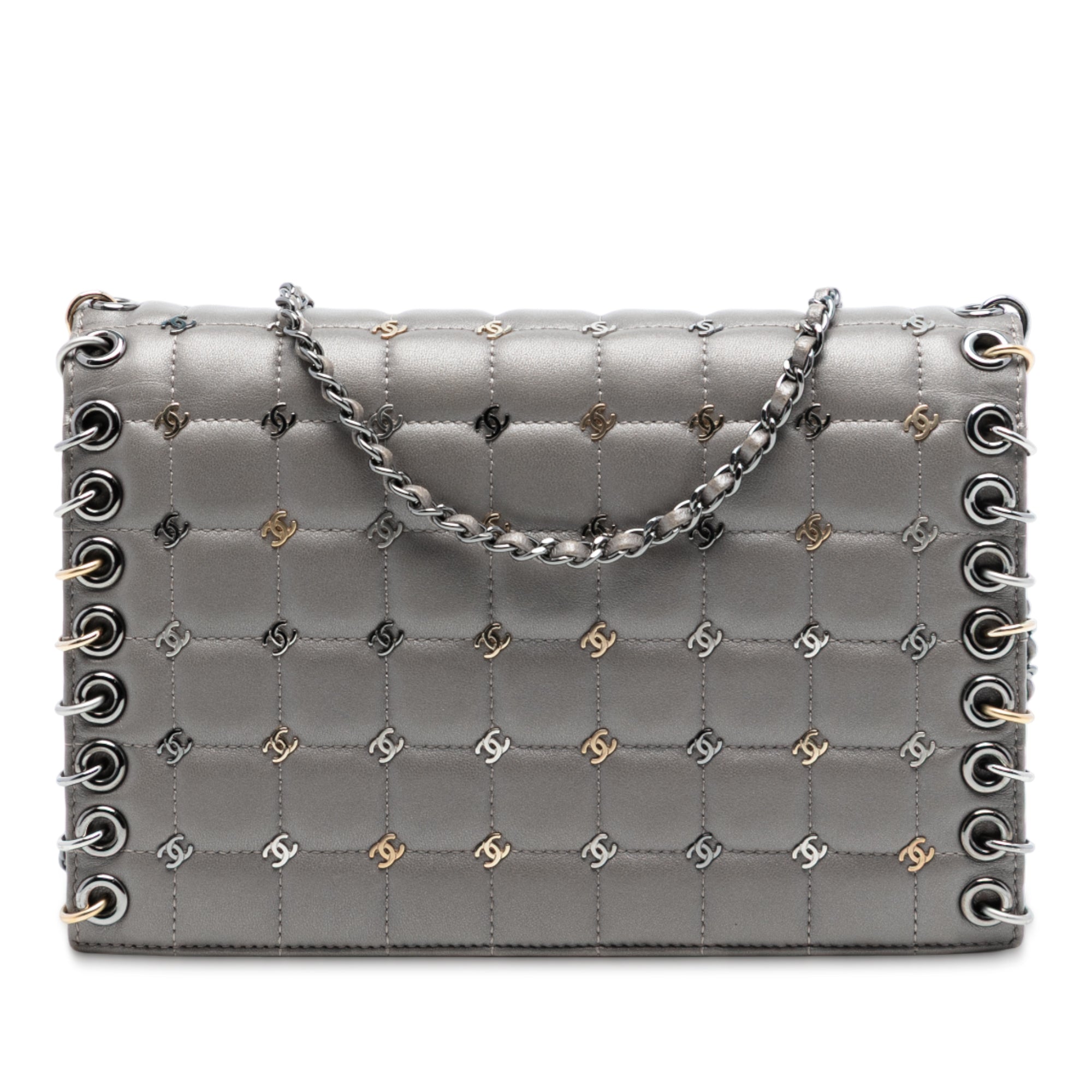 Piercing Chain Flap Bag CC Studded Quilted Lambskin Small