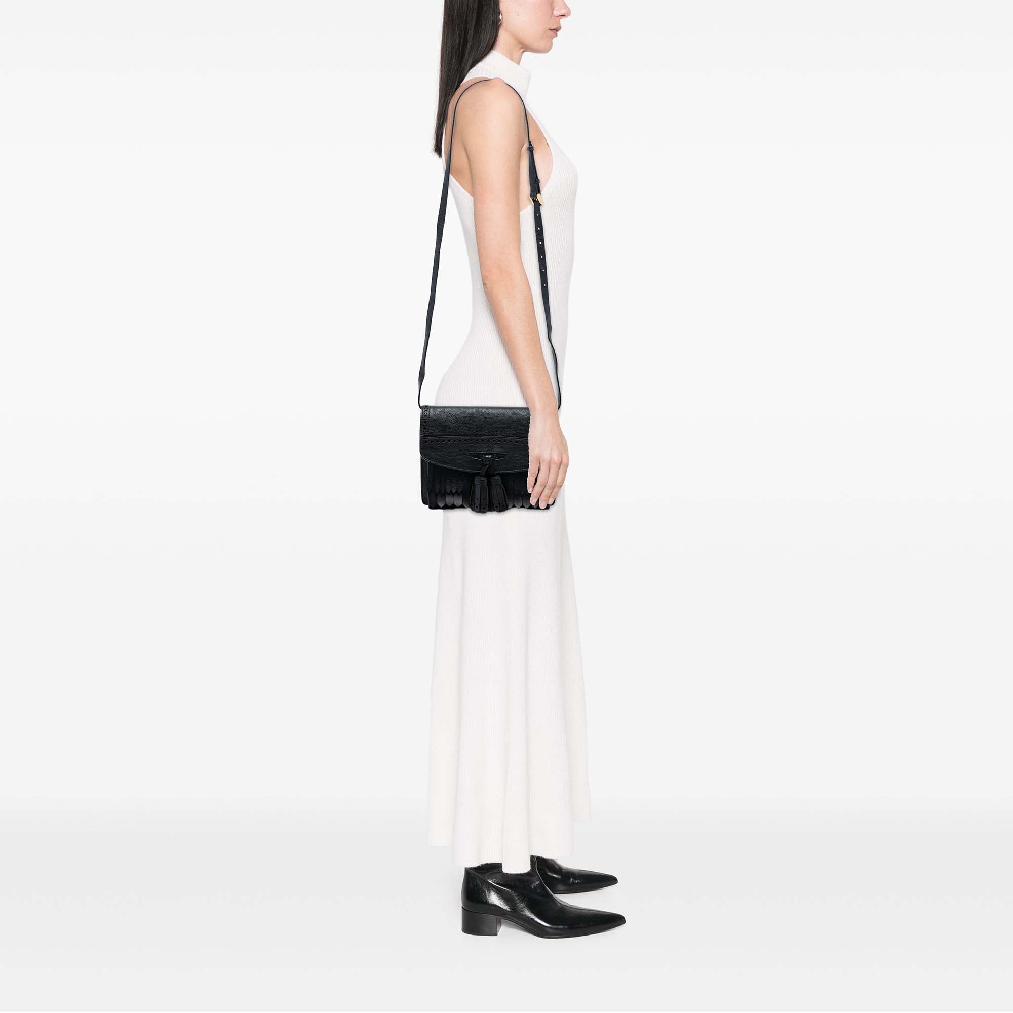 Macken Crossbody Bag Leather with Fringe Small