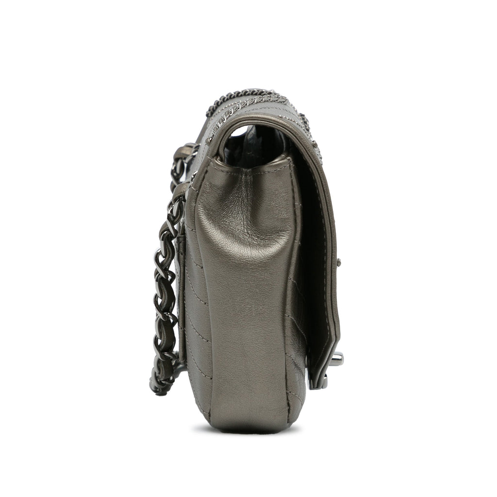 Envelope Square Chain Flap Bag Chevron Embellished Calfskin Mini