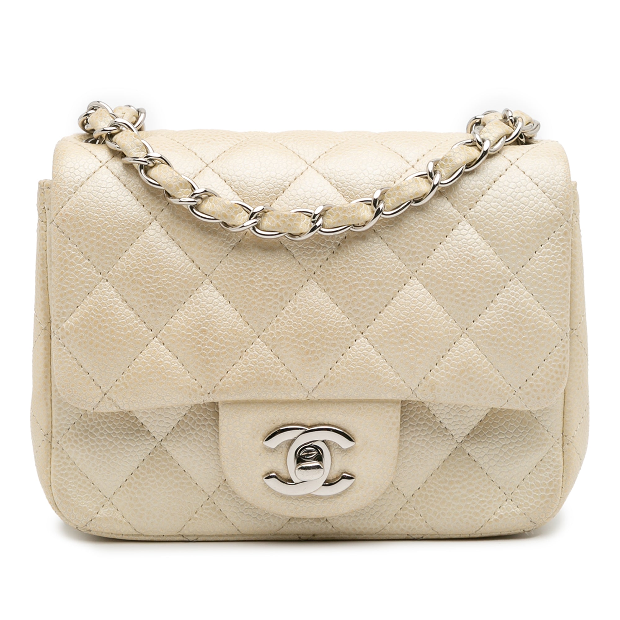 Square Classic Single Flap Bag Quilted Caviar Mini