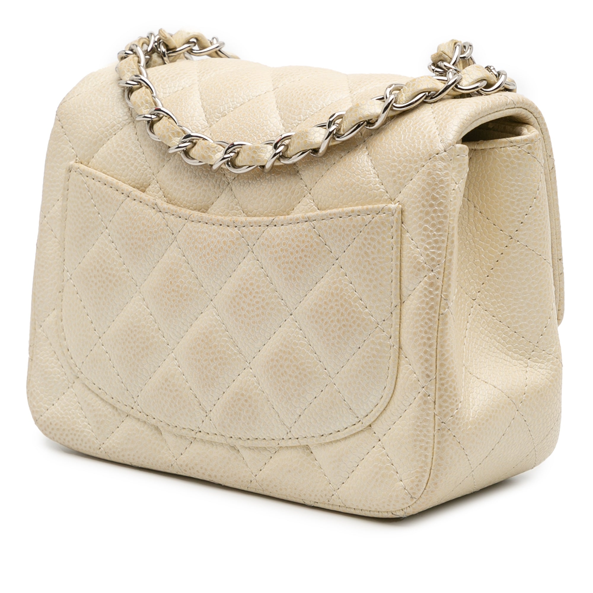 Square Classic Single Flap Bag Quilted Caviar Mini