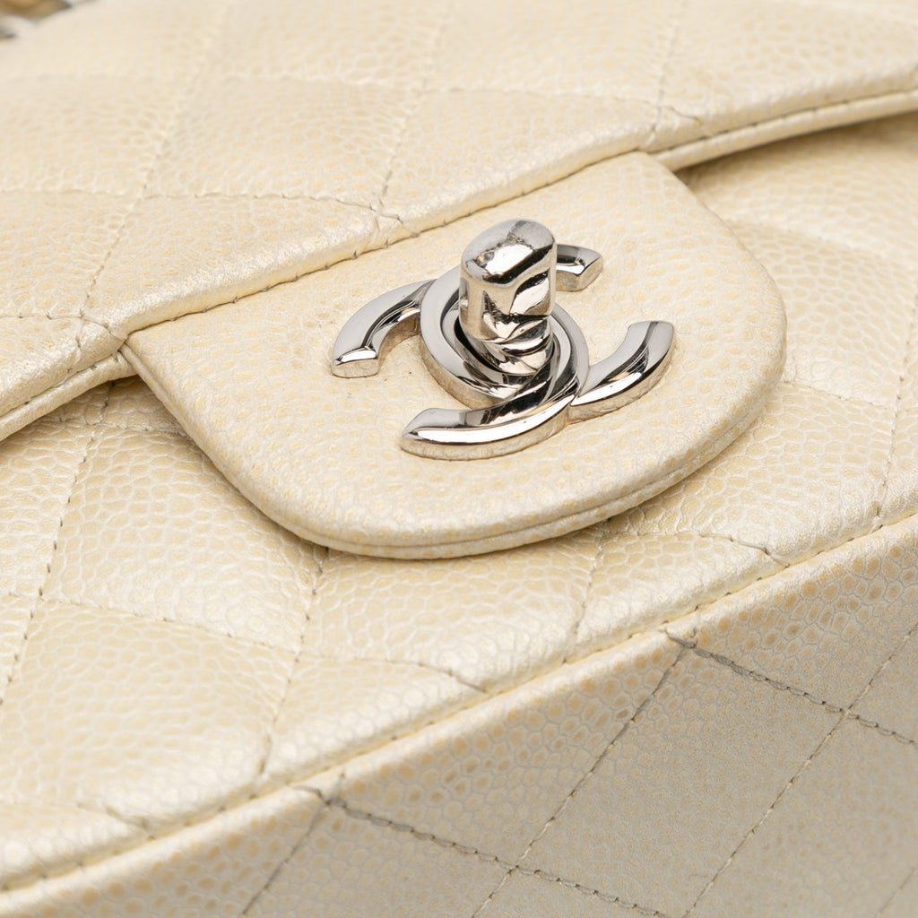Square Classic Single Flap Bag Quilted Caviar Mini