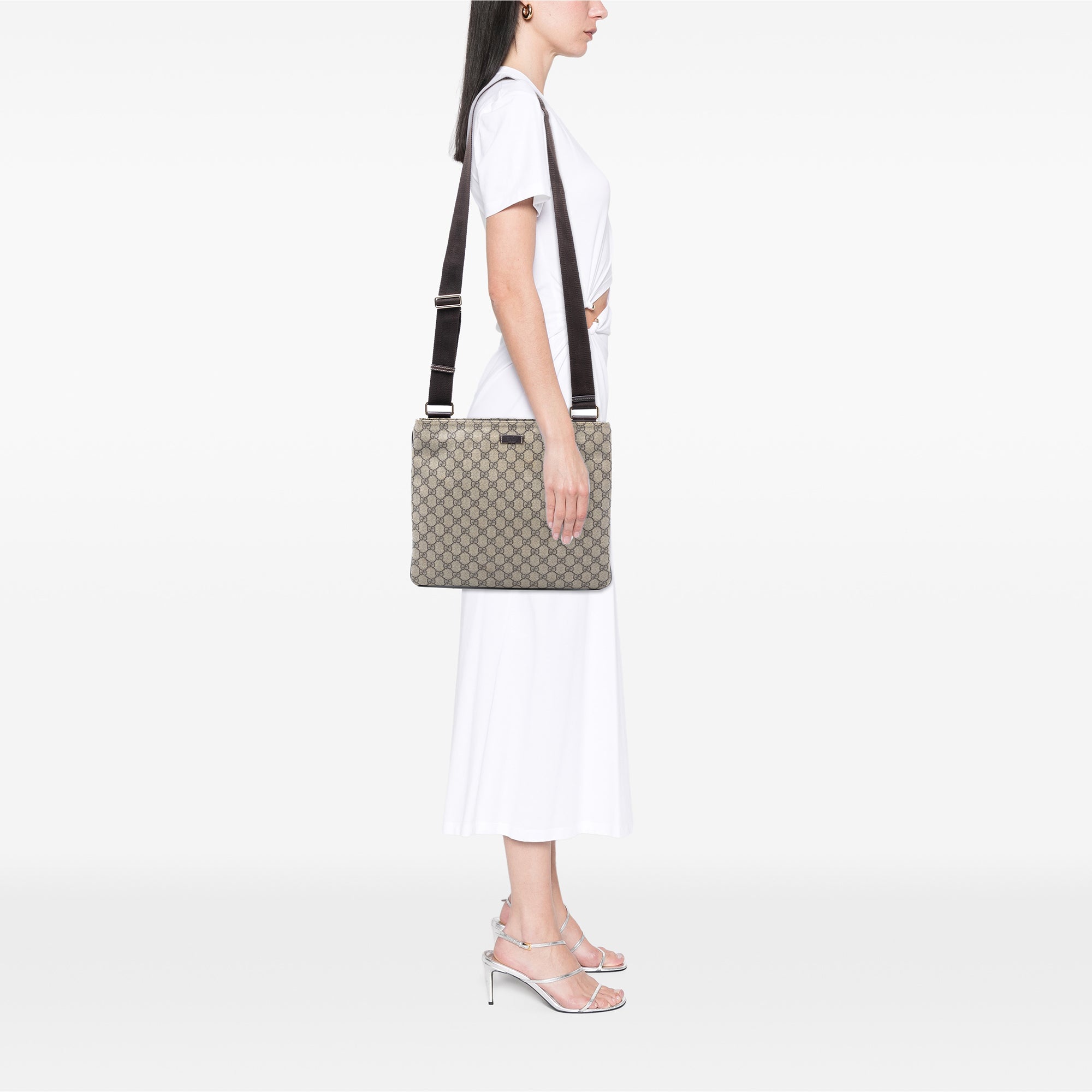 Zip Top Messenger Bag GG Coated Canvas Large