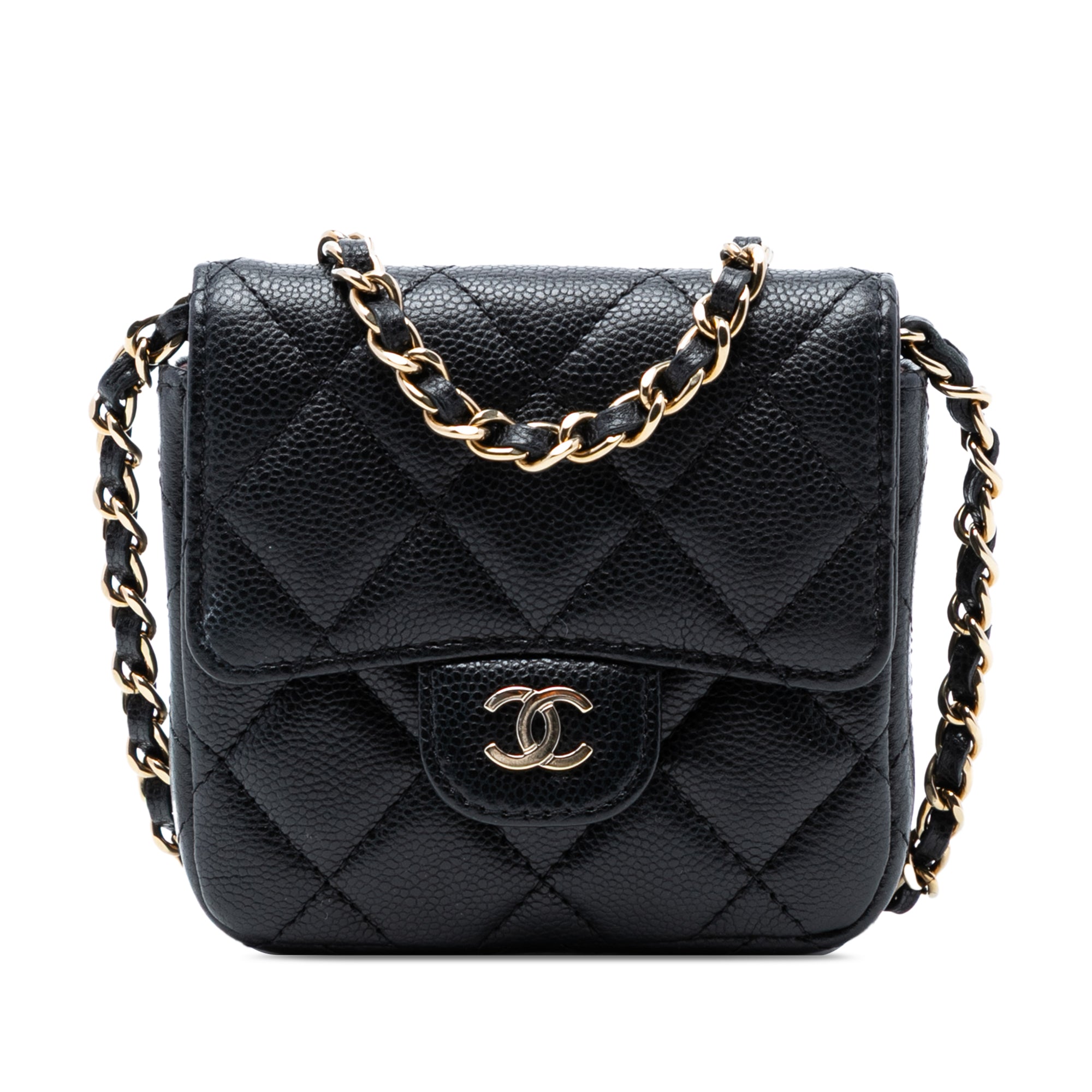 Classic Square Flap Clutch with Chain Quilted Caviar Mini