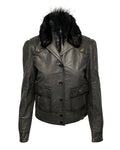 Women's Gucci Jacket with Fur Collar Detail in Black Leather