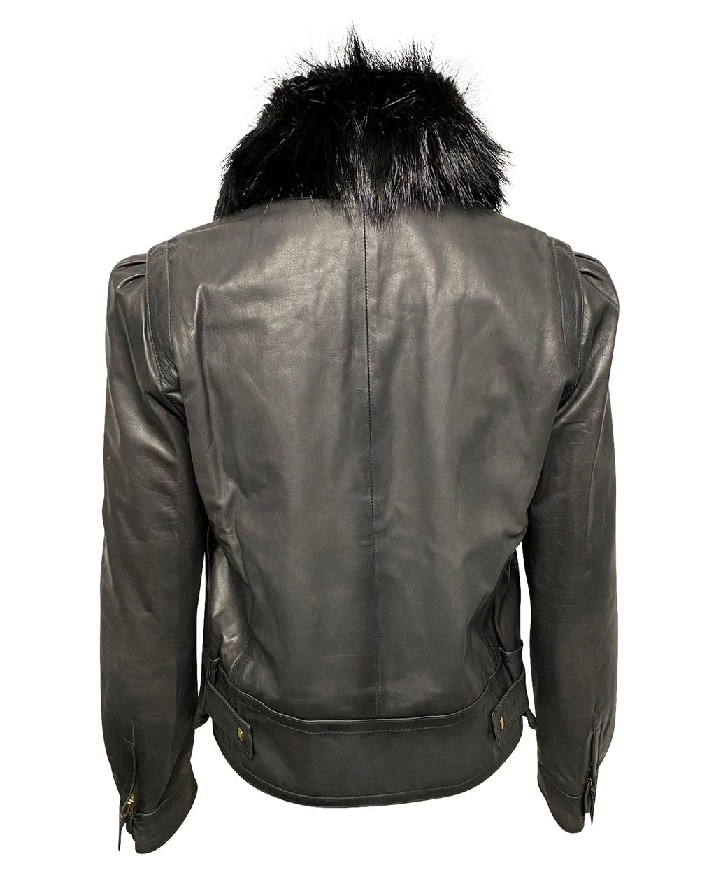 Women's Gucci Jacket with Fur Collar Detail in Black Leather