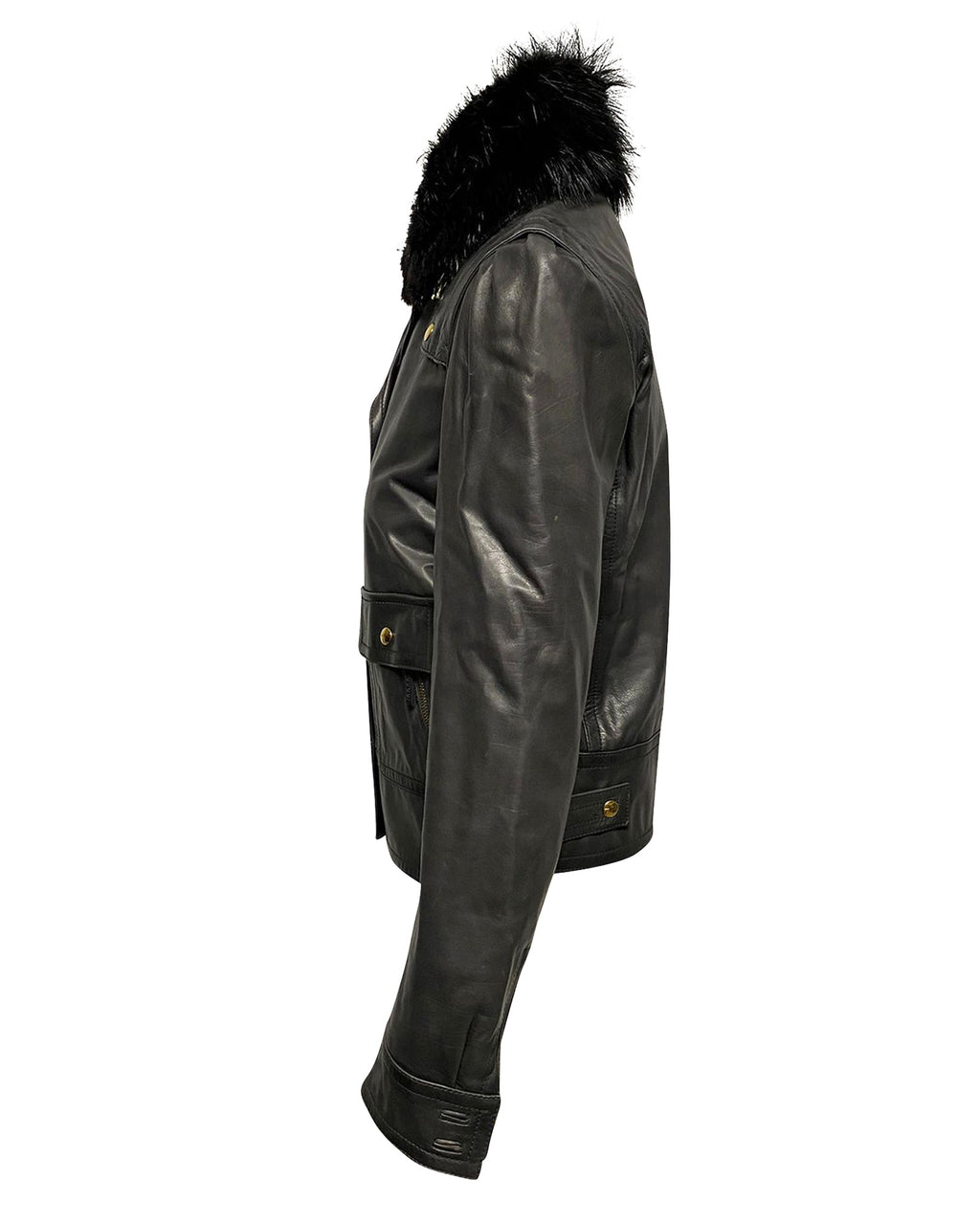 Women's Gucci Jacket with Fur Collar Detail in Black Leather