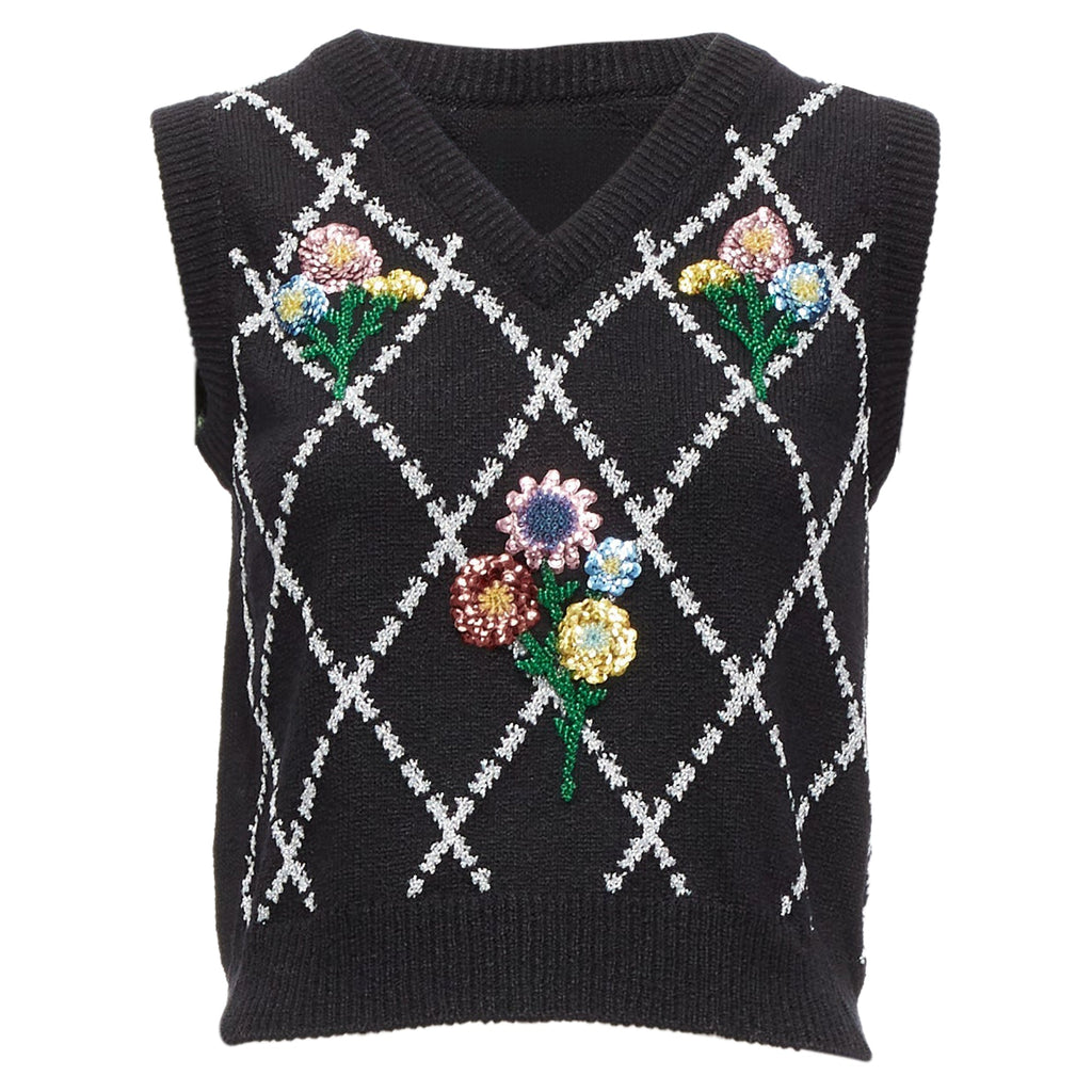 Women's Gucci silver diamong argyle floral embellished sweater vest