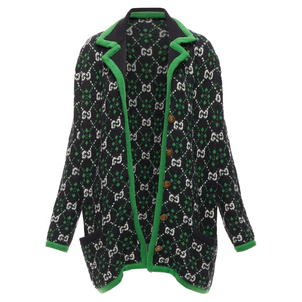 Women's Gucci GG Monogram Alpaca Wool Trim Knit Coat