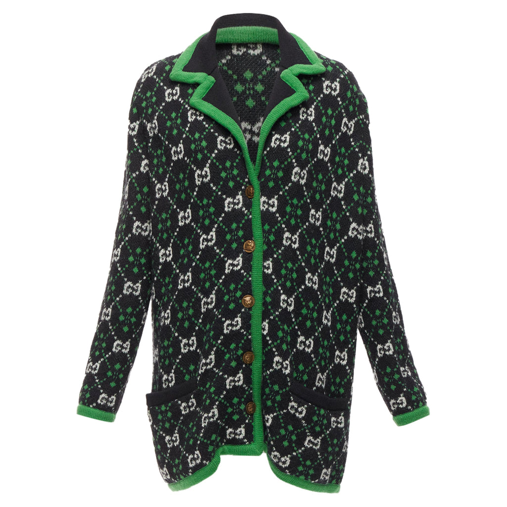 Women's Gucci GG Monogram Alpaca Wool Trim Knit Coat