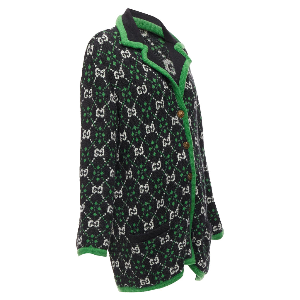 Women's Gucci GG Monogram Alpaca Wool Trim Knit Coat