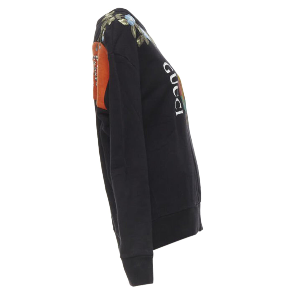 Women's Gucci Floral Embroidered Logo Loved Studded Distressed Sweatshirt