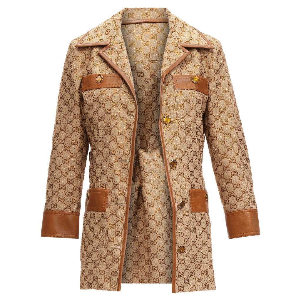 Women's Gucci aria crystal embellished horsebit web belt gg canvas jacket