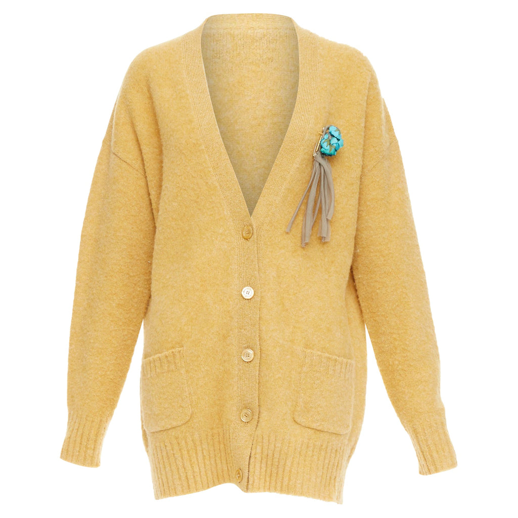 Women's Gucci wool yellow floral brooch oversized cardigan