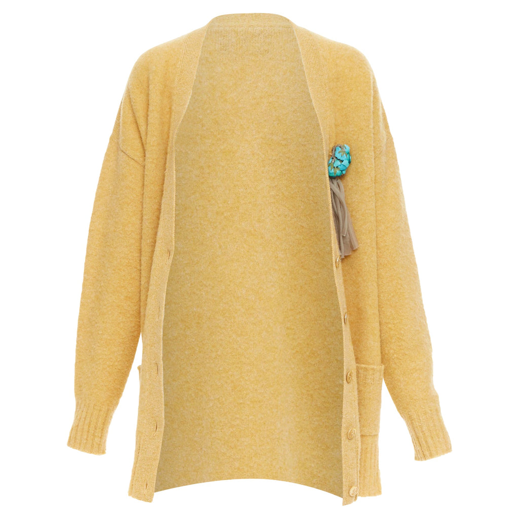 Women's Gucci wool yellow floral brooch oversized cardigan