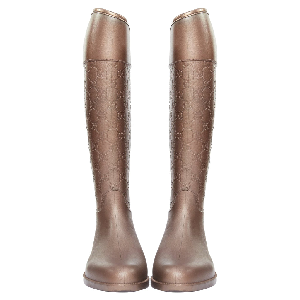 Women's Gucci bronze rubber rainboots
