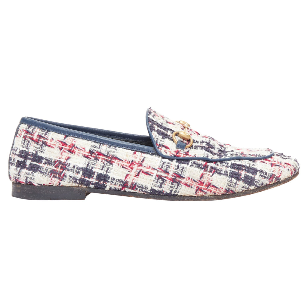 Women's Gucci red tweed horsebit loafers