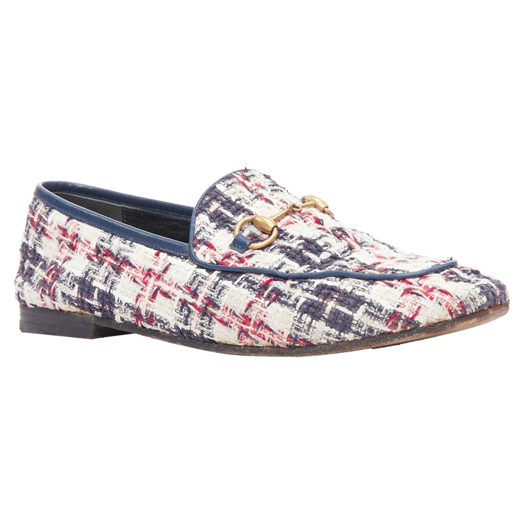 Women's Gucci red tweed horsebit loafers