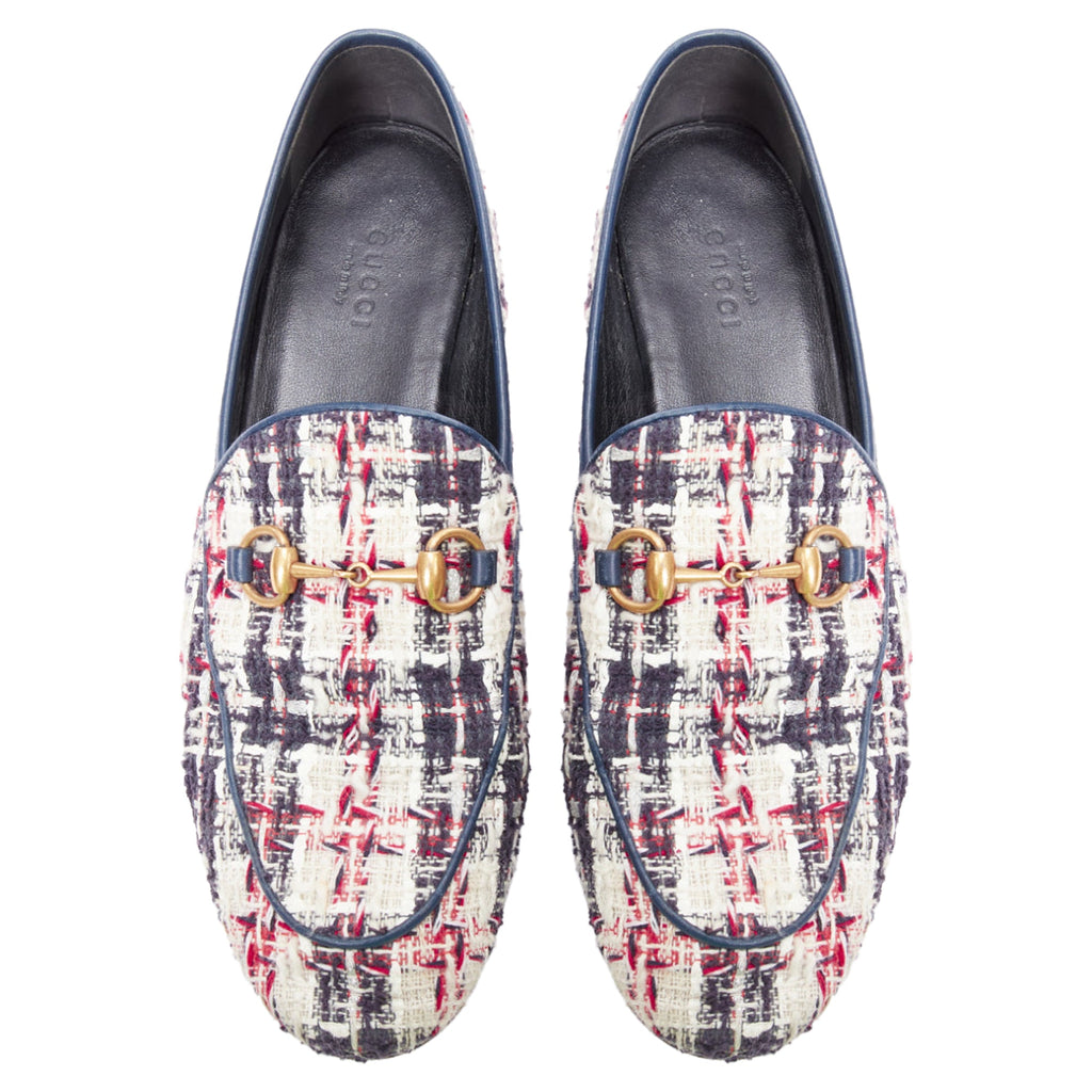 Women's Gucci red tweed horsebit loafers