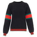 Women's Gucci 2021 black wool red green trim cable braid crew neck sweater