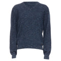 Men's Gucci navy wool silk cashmere melange V neck GG logo charm sweater