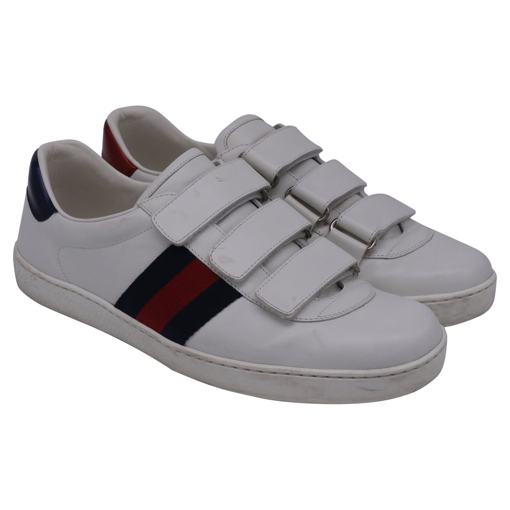 Men's Gucci Ace Grip Low-Top Sneakers in White Leather