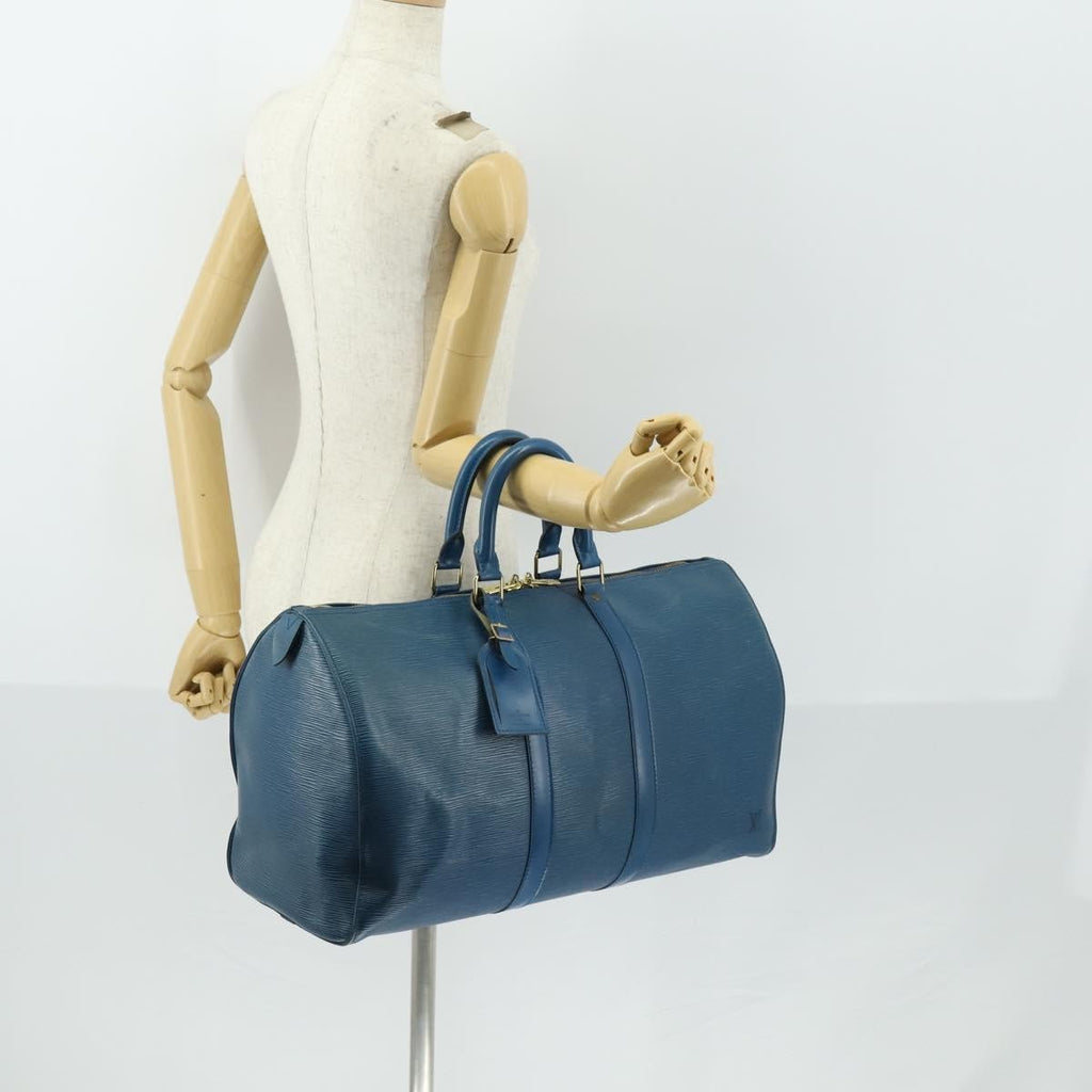 Louis Vuitton Keepall Bag Epi Leather Blue Leather Travel Bag Bag (Pre-Owned)