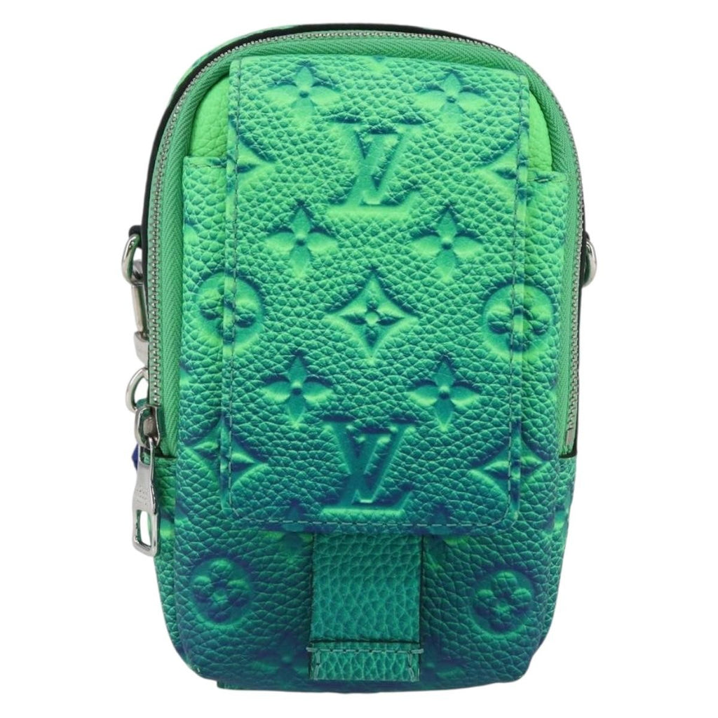 Louis Vuitton Double Phone Pouch Nm Monogram Shadow Leather Green Leather Clutche & Pouche Bag (Pre-Owned)