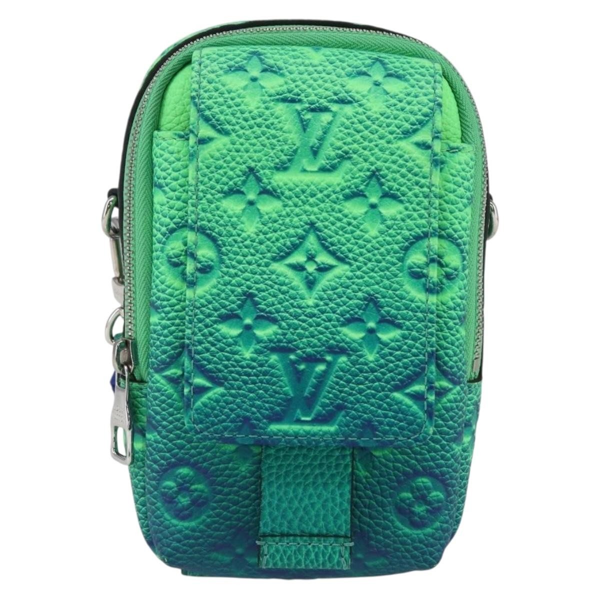 Louis Vuitton Double Phone Pouch Nm Monogram Shadow Leather Green Leather Clutche & Pouche Bag (Pre-Owned)