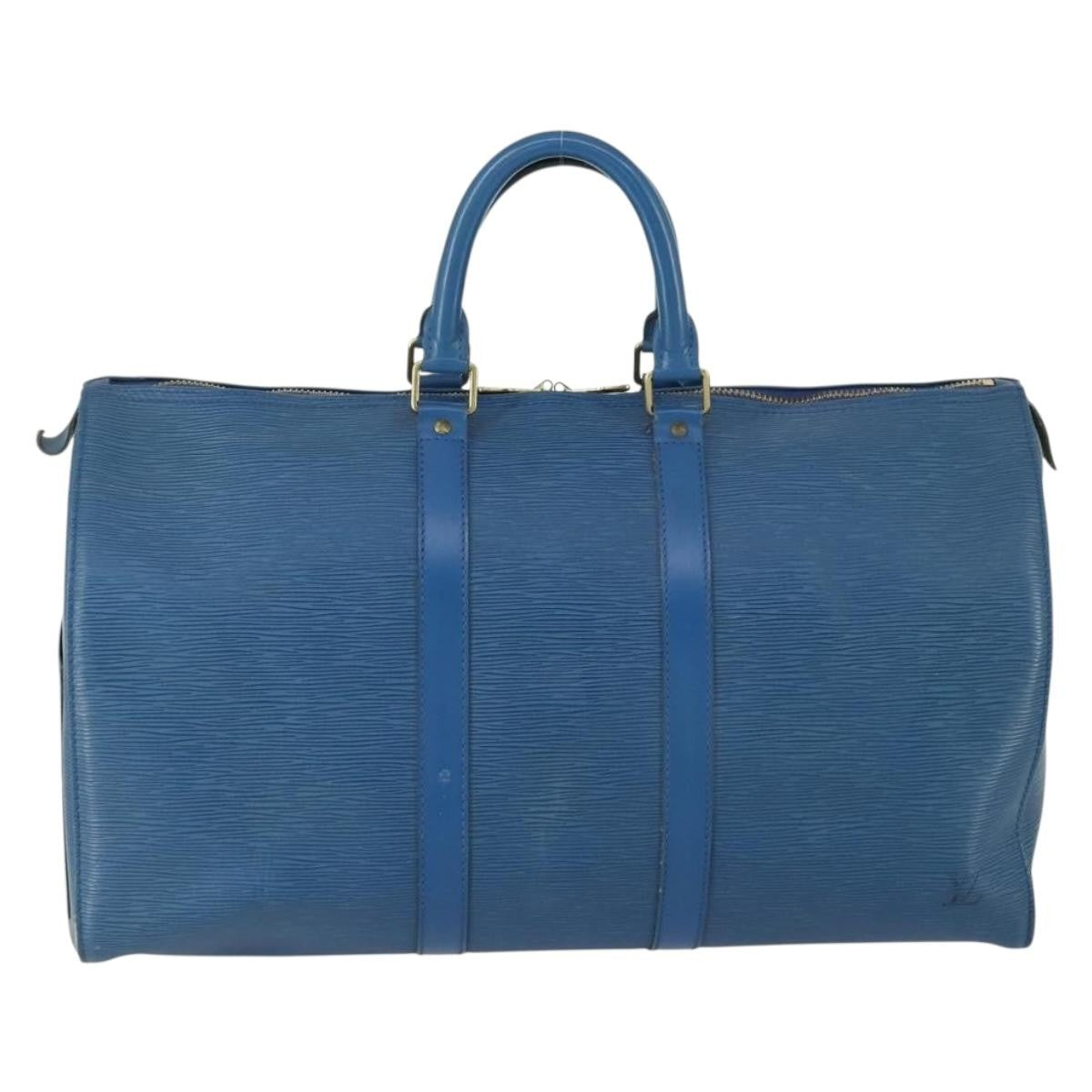 Louis Vuitton Keepall Bag Epi Leather Blue Leather Travel Bag Bag (Pre-Owned)