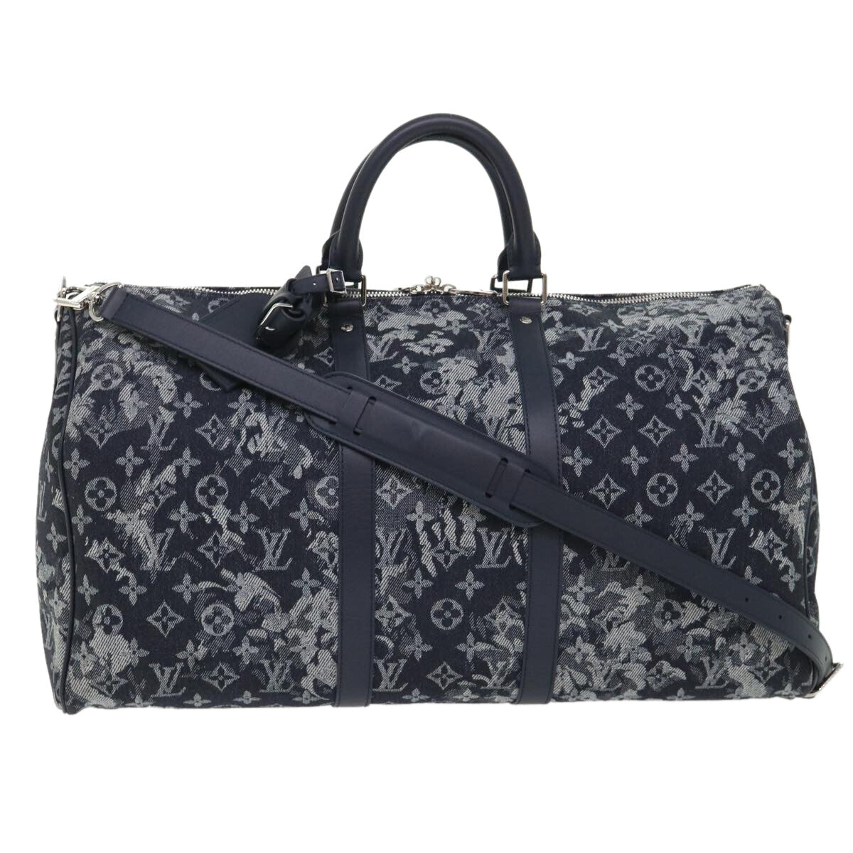 Louis Vuitton Keepall Bandouliere Bag Monogram Tapestry Canvas Navy Canvas Bag (Pre-Owned)
