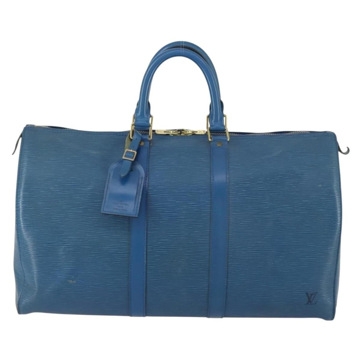 Louis Vuitton Keepall Bag Epi Leather Blue Leather Travel Bag Bag (Pre-Owned)