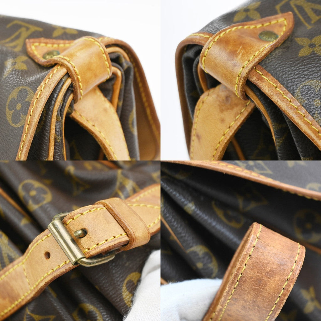 Louis Vuitton Saumur Handbag Monogram Canvas Brown Leather Shoulder Bag Bag (Pre-Owned)