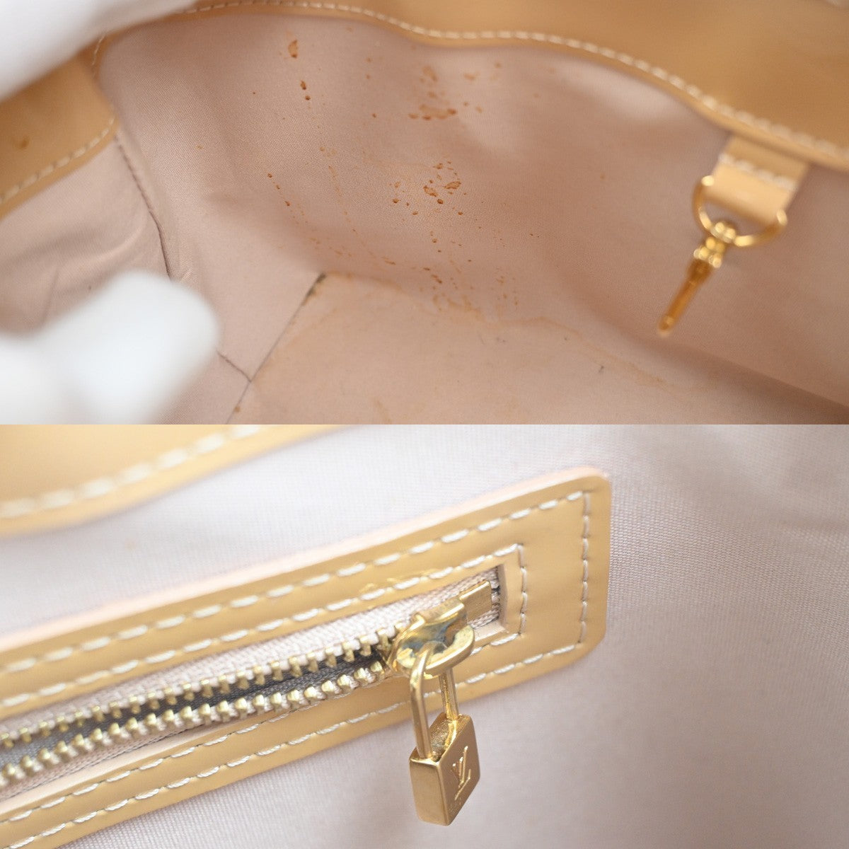 Louis Vuitton Wilshire Handbag Monogram Vernis Beige Patent_Leather Handbag (Pre-Owned)