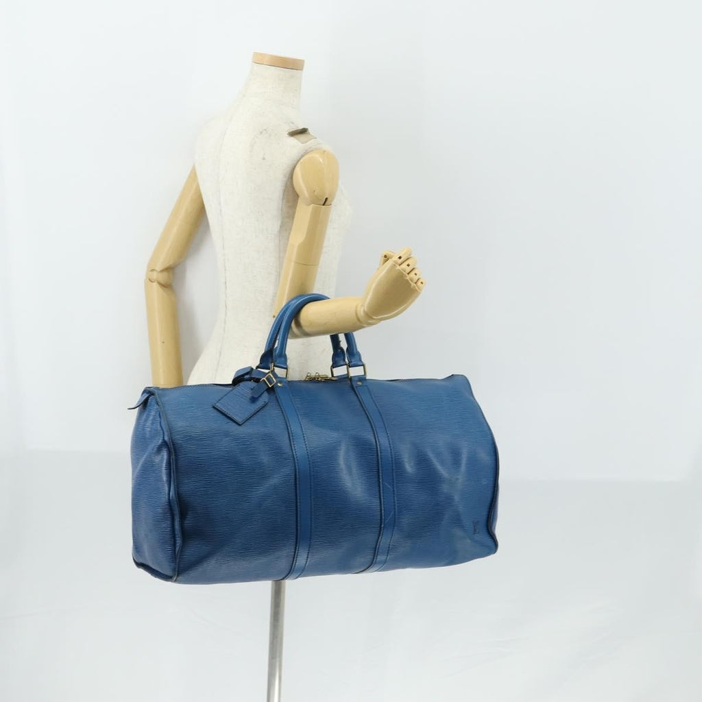 Louis Vuitton Keepall Bag Epi Leather Blue Leather Travel Bag Bag (Pre-Owned)