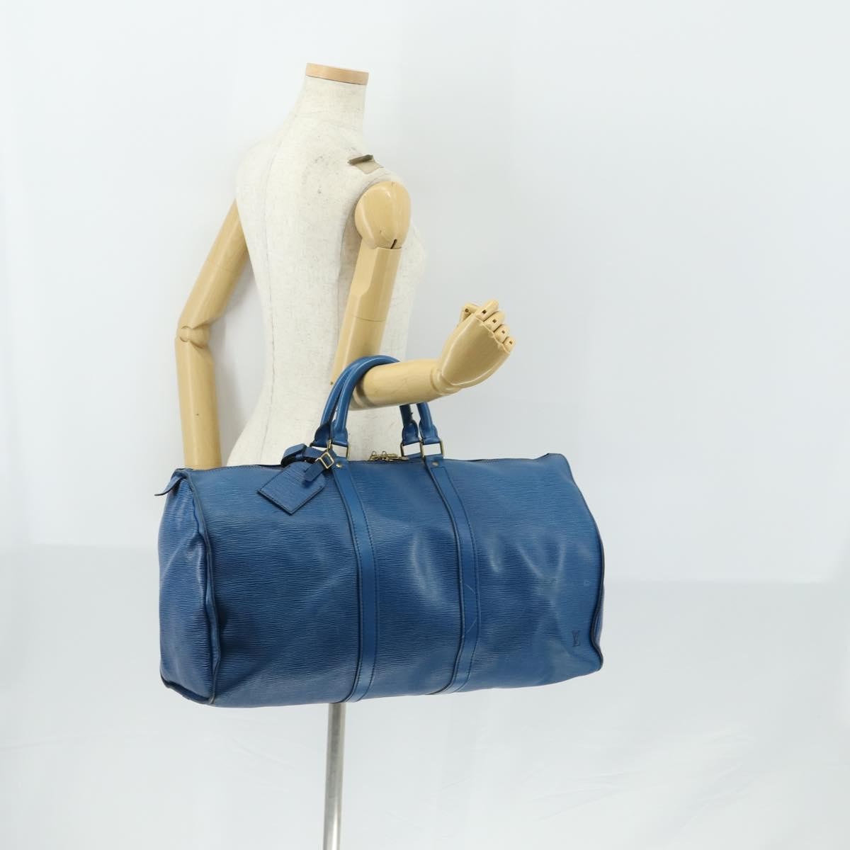 Louis Vuitton Keepall Bag Epi Leather Blue Leather Travel Bag Bag (Pre-Owned)