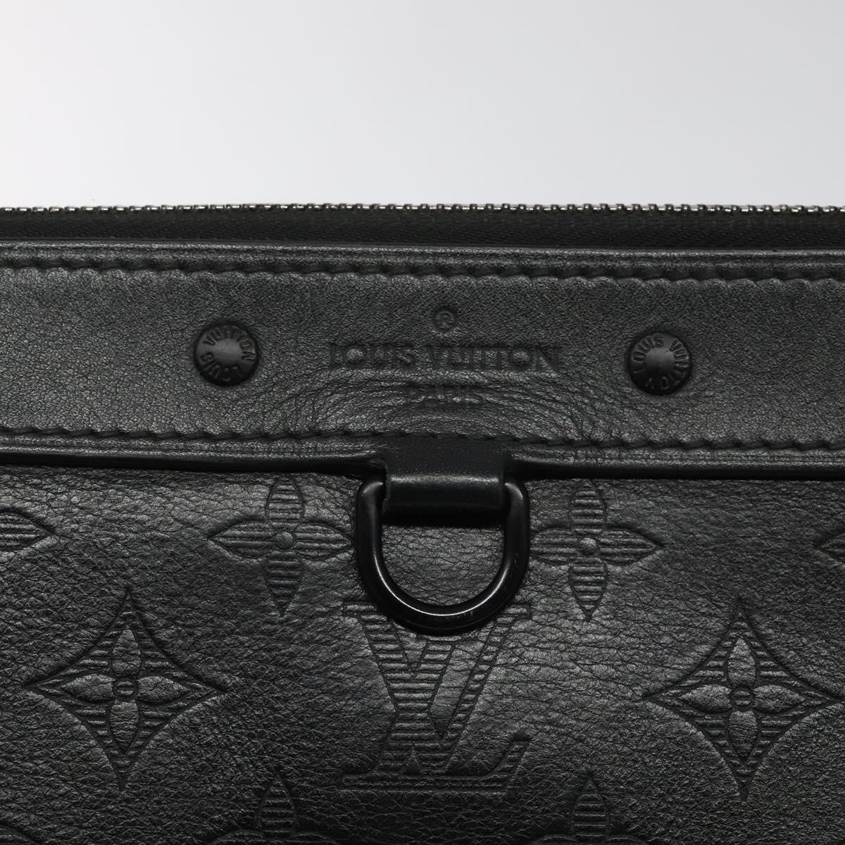 Louis Vuitton Discovery Pochette Monogram Shadow Leather Black Leather Bag (Pre-Owned)