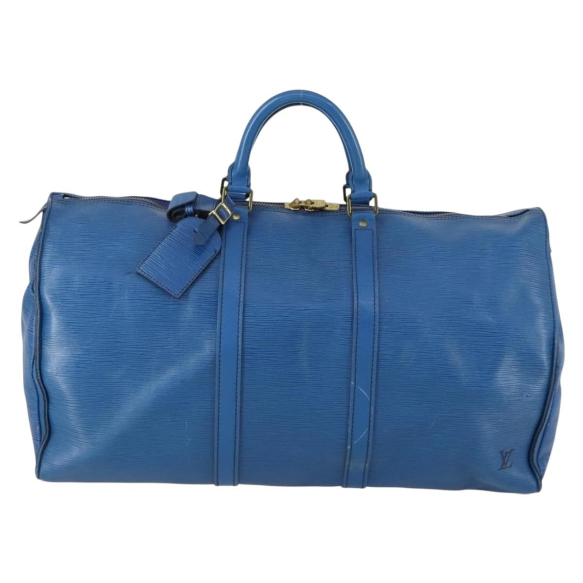 Louis Vuitton Keepall Bag Epi Leather Blue Leather Travel Bag Bag (Pre-Owned)