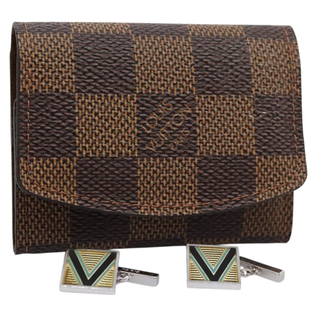 Louis Vuitton Cufflinks Case Damier Brown Canvas Cufflinks Jewelry (Pre-Owned)