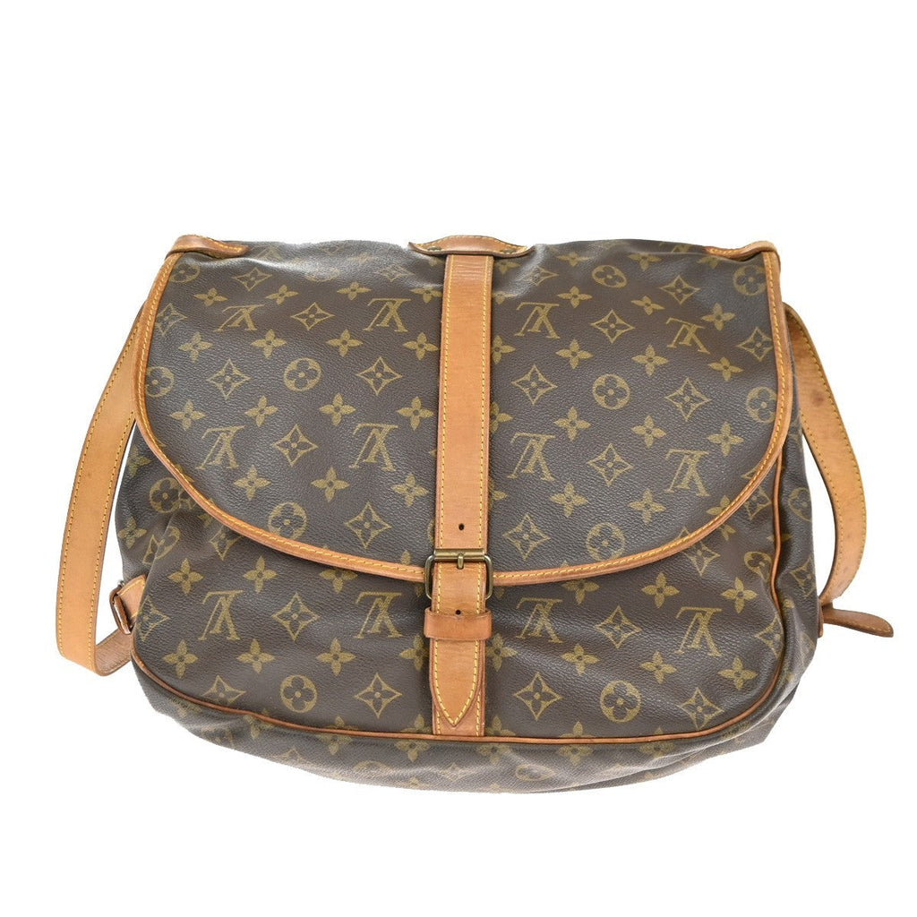 Louis Vuitton Saumur Handbag Monogram Canvas Brown Leather Shoulder Bag Bag (Pre-Owned)