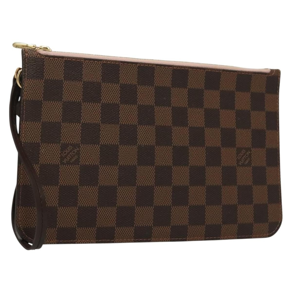 Louis Vuitton Neverfull Pochette Damier Brown Canvas Bag (Pre-Owned)