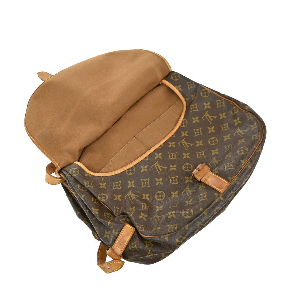 Louis Vuitton Saumur Handbag Monogram Canvas Brown Leather Shoulder Bag Bag (Pre-Owned)