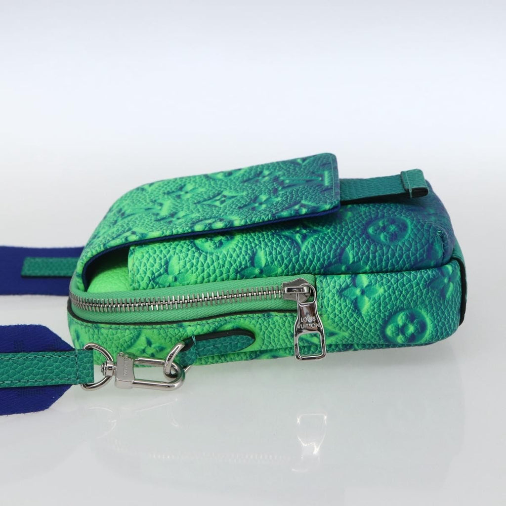 Louis Vuitton Double Phone Pouch Nm Monogram Shadow Leather Green Leather Clutche & Pouche Bag (Pre-Owned)